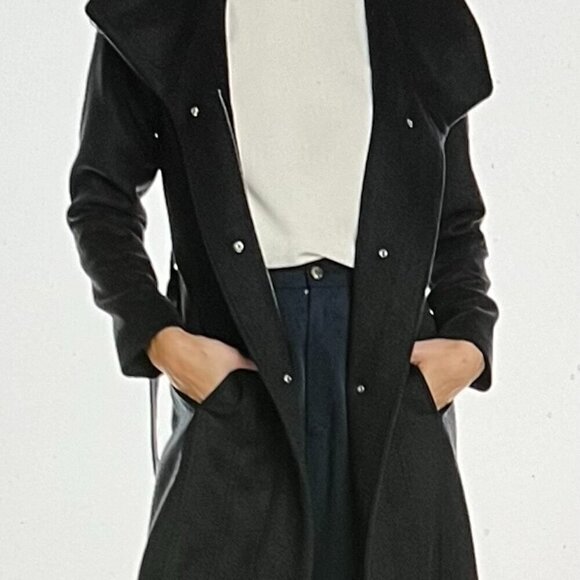 Cole Haan Signature Wool-Blend Wrap Coat in Charcoal Size L - Picture 2 of 12